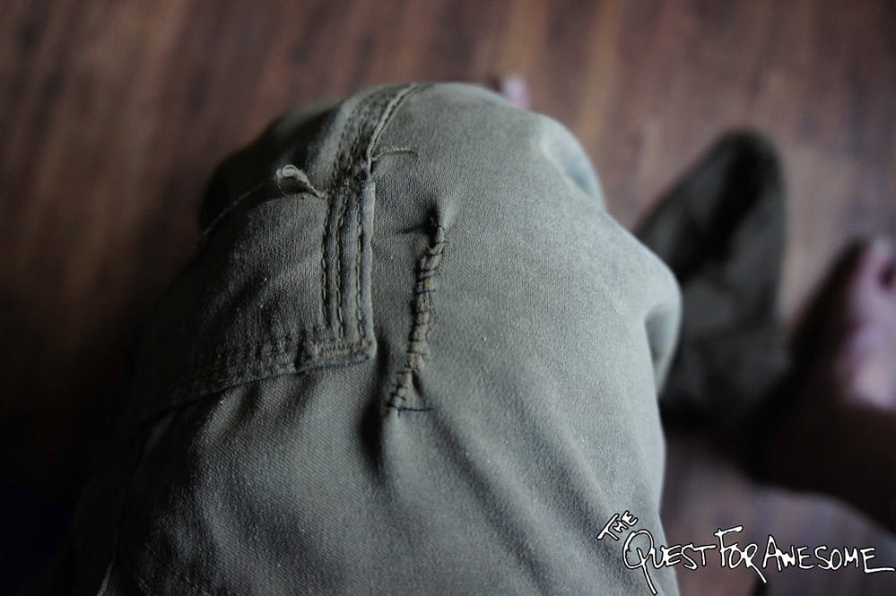 Sewing up a pants hole